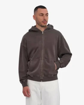 Sweat à capuche oversize en coton bio avec fermeture éclair – Faded Mud