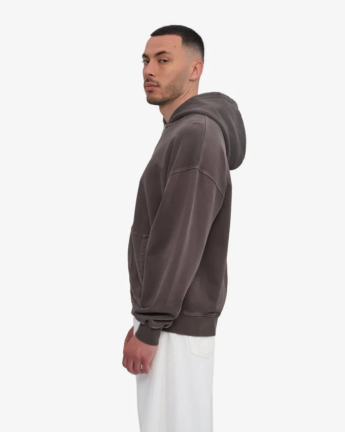Sweat à capuche oversize en coton bio avec fermeture éclair - Faded Mud