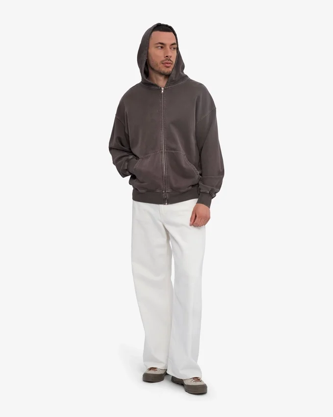 Sweat à capuche oversize en coton bio avec fermeture éclair - Faded Mud