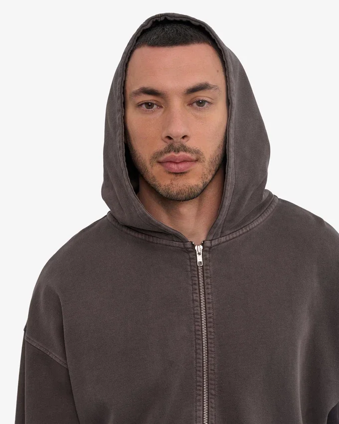 Sweat à capuche oversize en coton bio avec fermeture éclair - Faded Mud