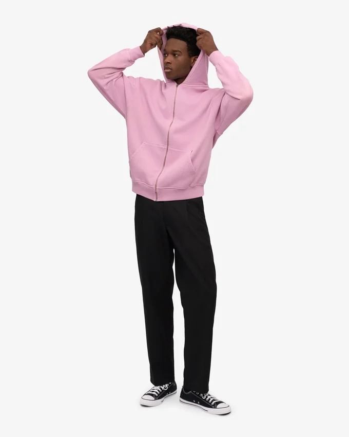 Sweat à capuche oversize en coton bio avec fermeture éclair - Fleur de cerisier
