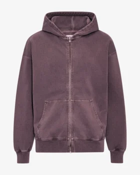 Sweat à capuche oversize en coton bio avec fermeture éclair - Grape délavé