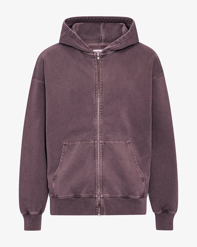 Sweat à capuche oversize en coton bio avec fermeture éclair - Grape délavé