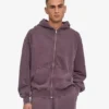 Sweat à capuche oversize en coton bio avec fermeture éclair - Grape délavé
