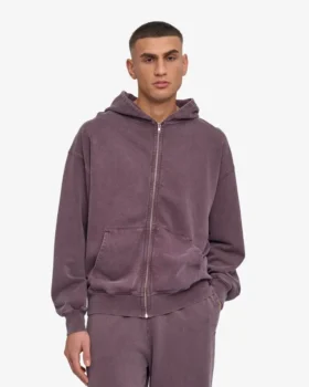 Sweat à capuche oversize en coton bio avec fermeture éclair – Grape délavé