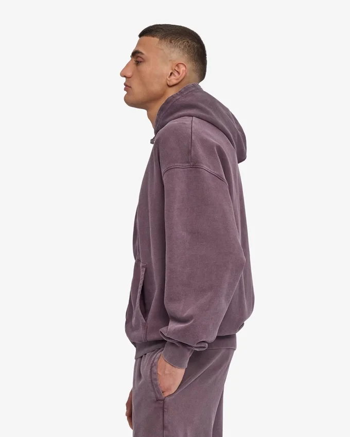 Sweat à capuche oversize en coton bio avec fermeture éclair - Grape délavé