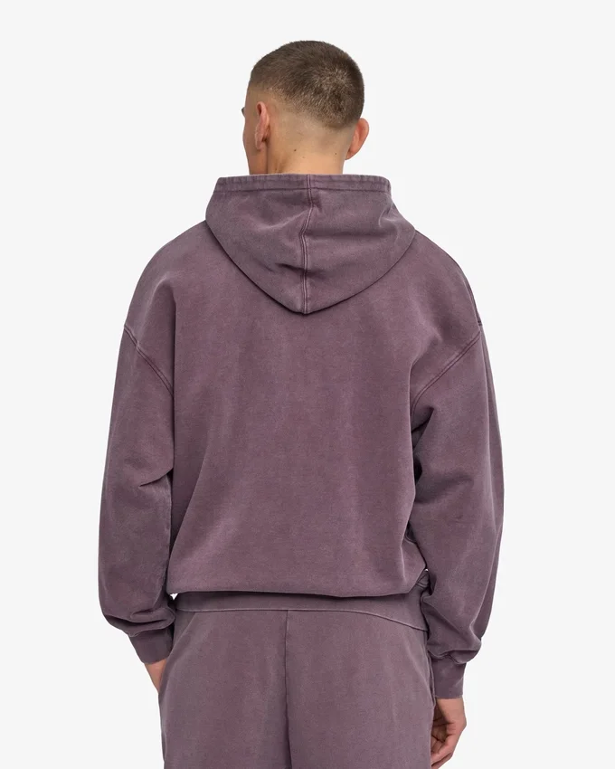 Sweat à capuche oversize en coton bio avec fermeture éclair - Grape délavé