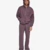 Sweat à capuche oversize en coton bio avec fermeture éclair - Grape délavé