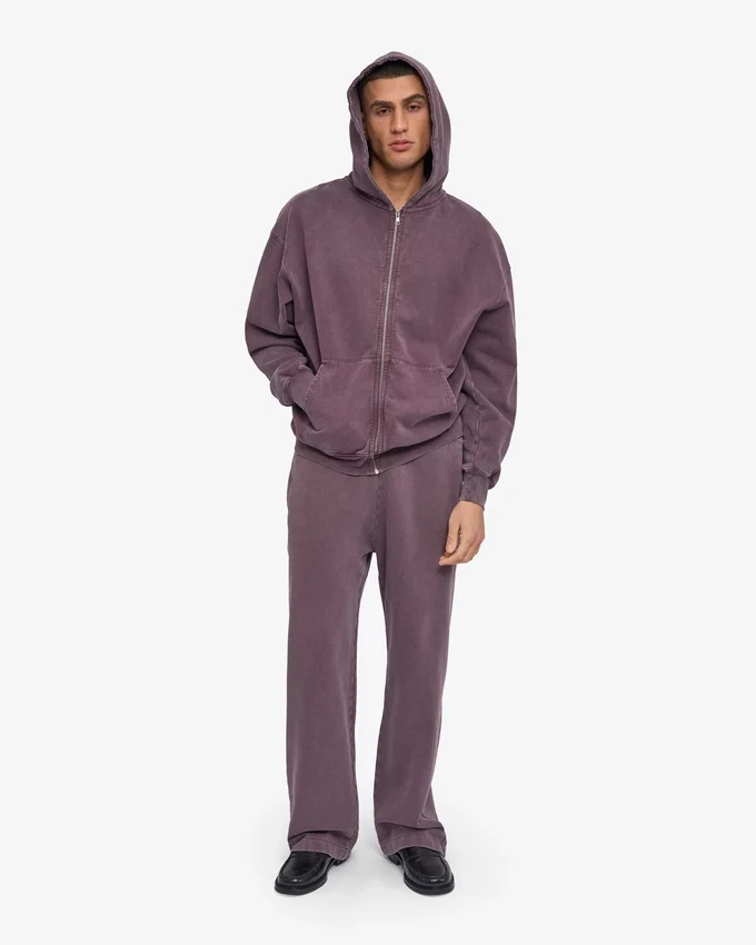 Sweat à capuche oversize en coton bio avec fermeture éclair - Grape délavé