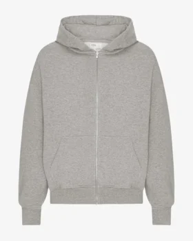 Sweat à capuche oversize en coton bio avec fermeture éclair - Gris chiné