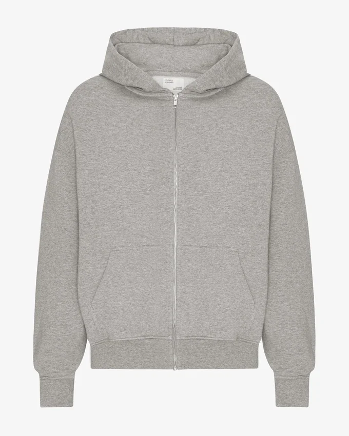 Sweat à capuche oversize en coton bio avec fermeture éclair - Gris chiné
