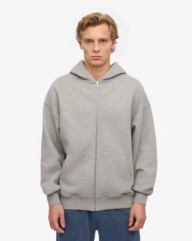 Sweat à capuche oversize en coton bio avec fermeture éclair – Gris chiné