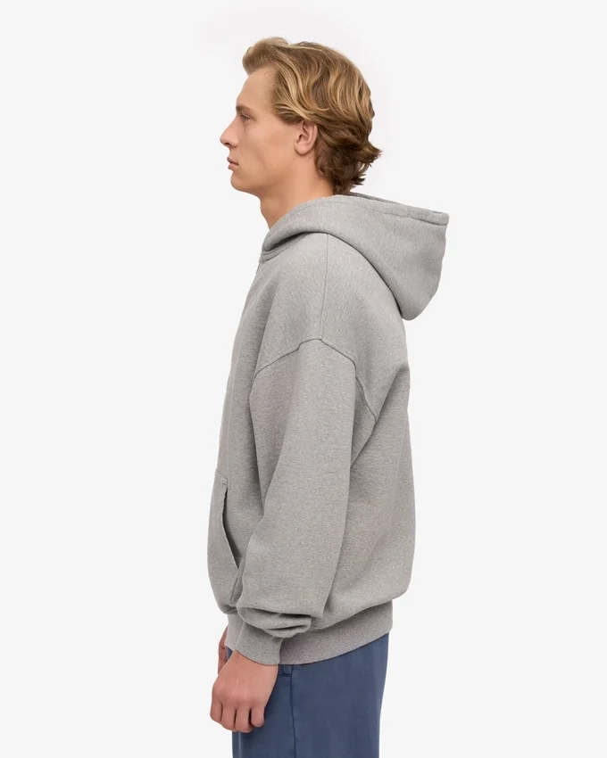 Sweat à capuche oversize en coton bio avec fermeture éclair - Gris chiné