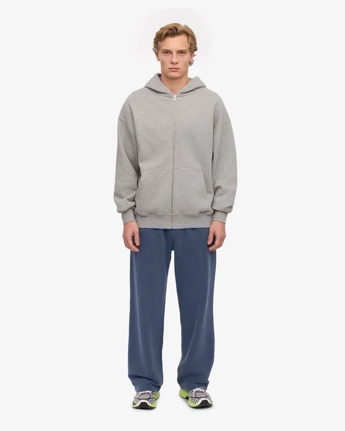 Sweat à capuche oversize en coton bio avec fermeture éclair - Gris chiné