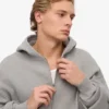 Sweat à capuche oversize en coton bio avec fermeture éclair - Gris chiné