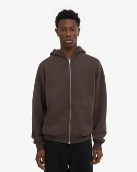 Sweat à capuche oversize en coton bio avec fermeture éclair – Marron café