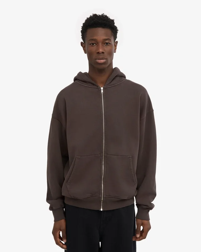Sweat à capuche oversize en coton bio avec fermeture éclair - Marron café