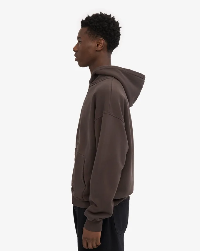 Sweat à capuche oversize en coton bio avec fermeture éclair - Marron café
