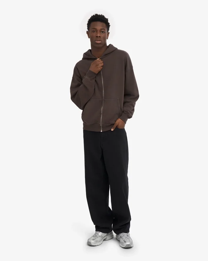 Sweat à capuche oversize en coton bio avec fermeture éclair - Marron café