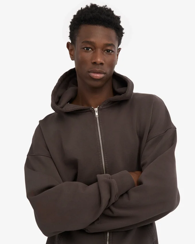 Sweat à capuche oversize en coton bio avec fermeture éclair - Marron café