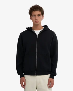 Sweat à capuche oversize en coton bio avec fermeture éclair – Noir intense
