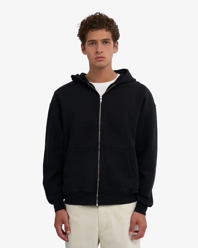 Sweat à capuche oversize en coton bio avec fermeture éclair - Noir intense