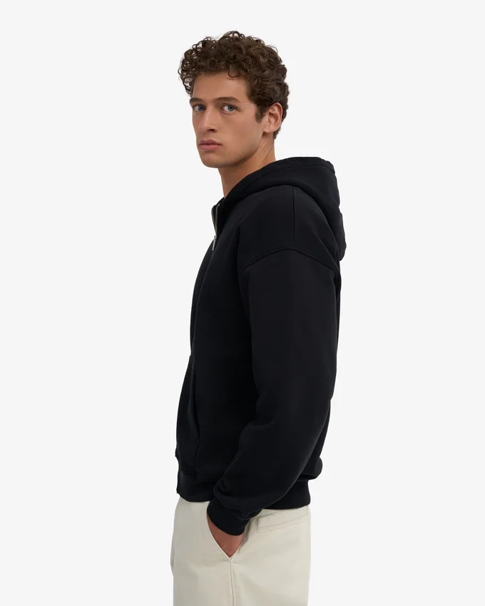 Sweat à capuche oversize en coton bio avec fermeture éclair - Noir intense