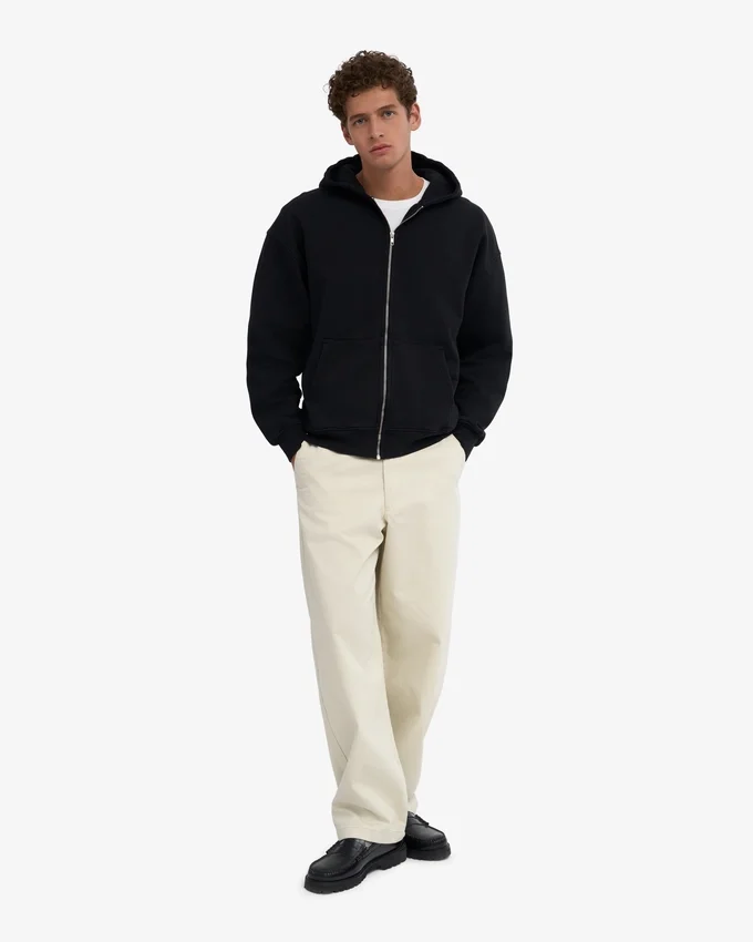 Sweat à capuche oversize en coton bio avec fermeture éclair - Noir intense