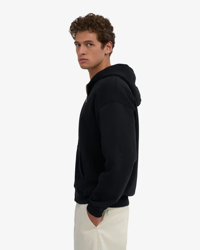 Sweat à capuche oversize en coton bio avec fermeture éclair - Noir intense