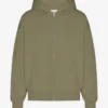 Sweat à capuche oversize en coton bio avec fermeture éclair - Olive poussiéreux