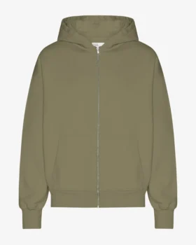 Sweat à capuche oversize en coton bio avec fermeture éclair - Olive poussiéreux