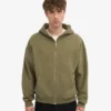 Sweat à capuche oversize en coton bio avec fermeture éclair - Olive poussiéreux