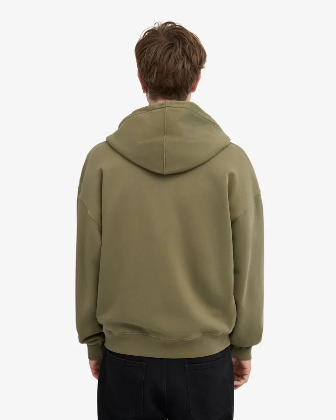 Sweat à capuche oversize en coton bio avec fermeture éclair - Olive poussiéreux