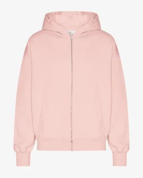 Sweat à capuche oversize en coton bio avec fermeture éclair - Rose délavé