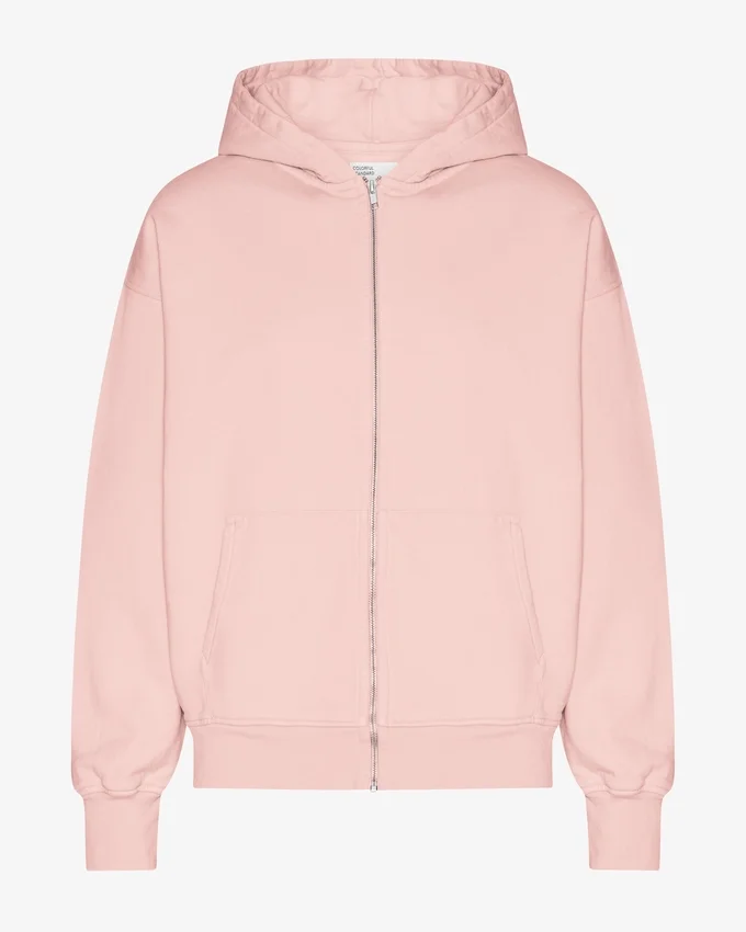 Sweat à capuche oversize en coton bio avec fermeture éclair - Rose délavé