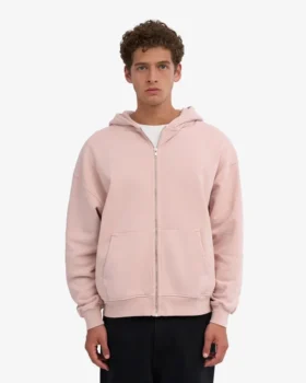 Sweat à capuche oversize en coton bio avec fermeture éclair – Rose délavé