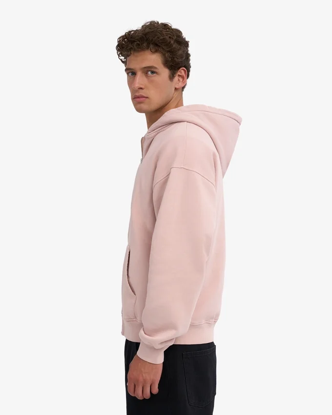Sweat à capuche oversize en coton bio avec fermeture éclair - Rose délavé