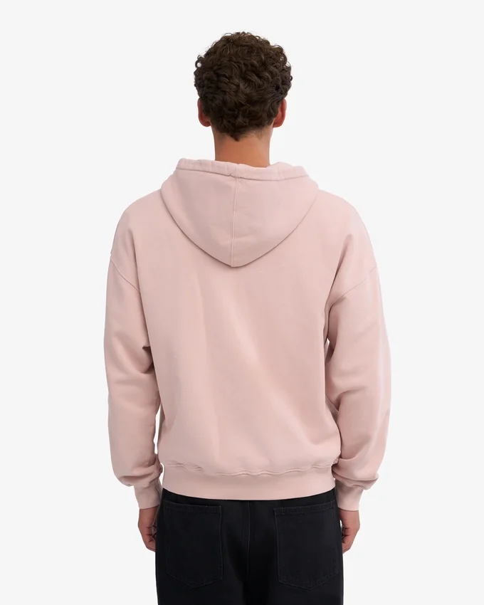 Sweat à capuche oversize en coton bio avec fermeture éclair - Rose délavé
