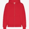 Sweat à capuche oversize en coton bio avec fermeture éclair - Rouge écarlate
