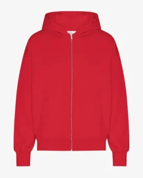 Sweat à capuche oversize en coton bio avec fermeture éclair - Rouge écarlate