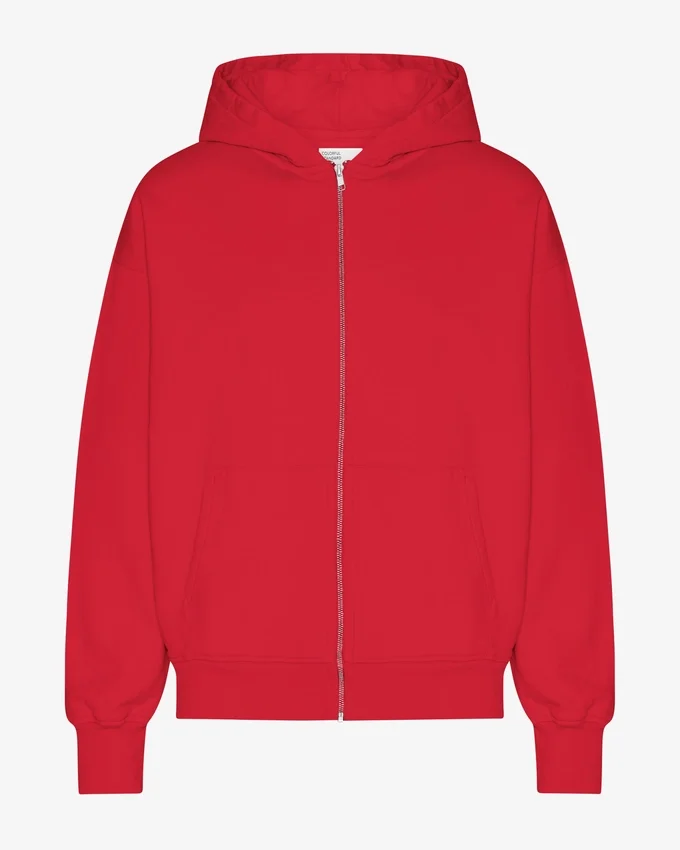 Sweat à capuche oversize en coton bio avec fermeture éclair - Rouge écarlate