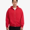 Sweat à capuche oversize en coton bio avec fermeture éclair - Rouge écarlate
