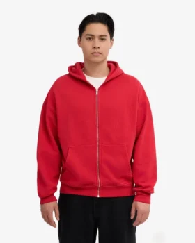 Sweat à capuche oversize en coton bio avec fermeture éclair – Rouge écarlate