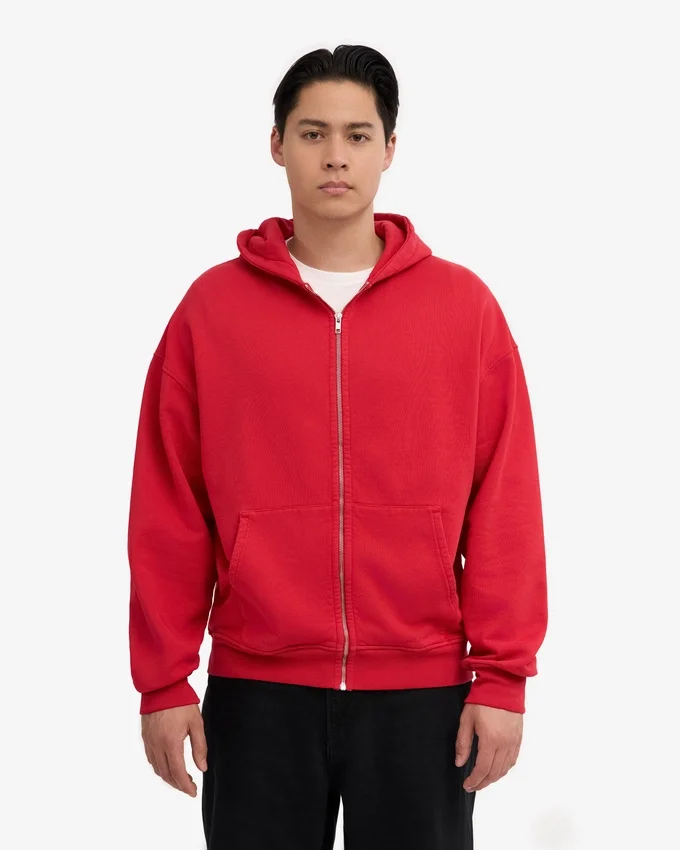 Sweat à capuche oversize en coton bio avec fermeture éclair - Rouge écarlate