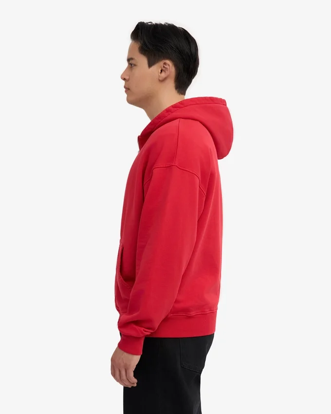 Sweat à capuche oversize en coton bio avec fermeture éclair - Rouge écarlate