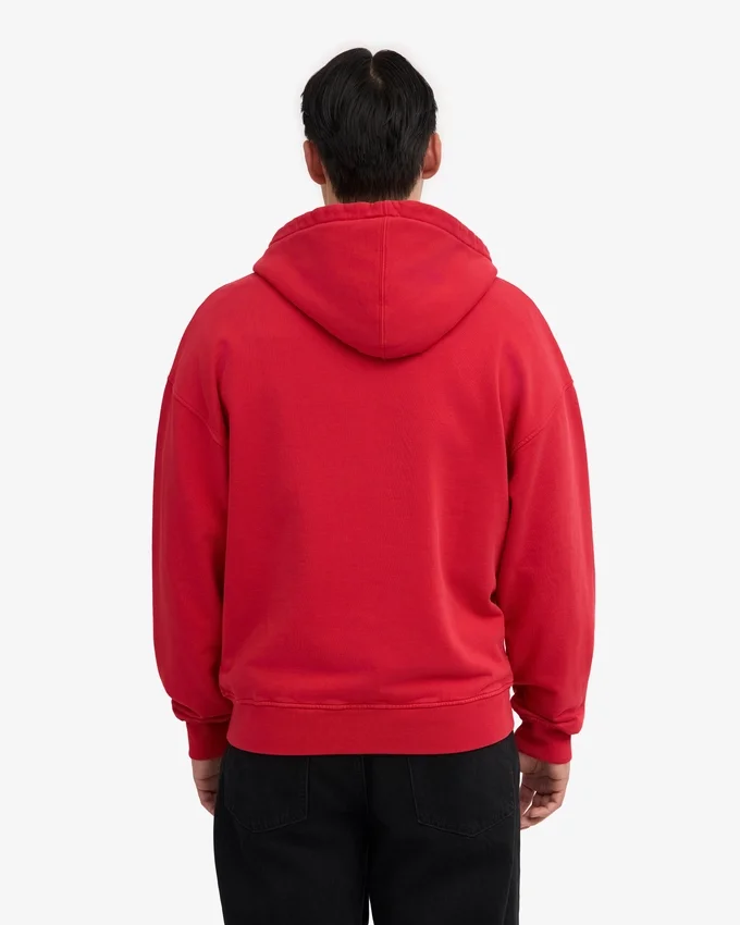 Sweat à capuche oversize en coton bio avec fermeture éclair - Rouge écarlate