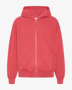 Sweat à capuche oversize en coton bio avec fermeture éclair - Rouge délavé