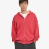 Sweat à capuche oversize en coton bio avec fermeture éclair - Rouge délavé