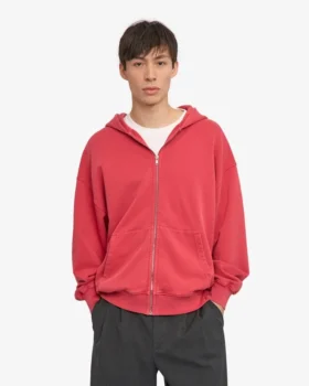 Sweat à capuche oversize en coton bio avec fermeture éclair – Rouge délavé