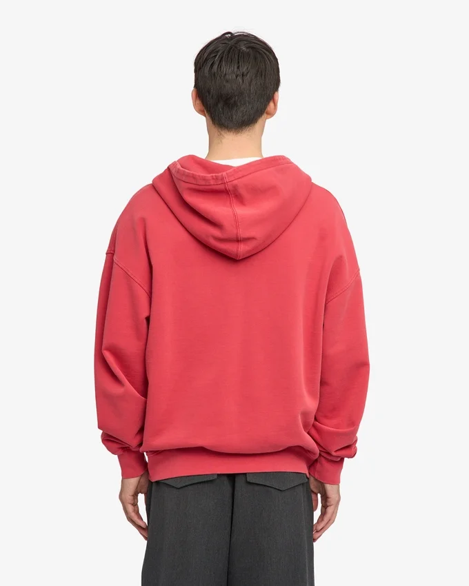 Sweat à capuche oversize en coton bio avec fermeture éclair - Rouge délavé